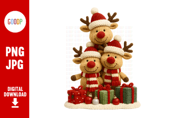 Crochet Reindeer Trio PNG: A Festive Graphics Asset