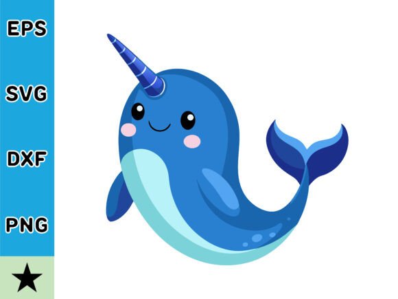 Cute Cartoon Narwhal with Unicorn Horn: A Charming Graphics Addition