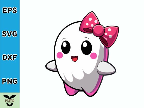 Cute Ghost with Pink Bow: Adorable Graphics for Illustrations