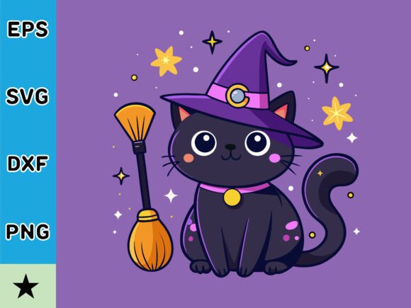 Halloween Cat with Witch Hat: A Versatile Graphics Illustration