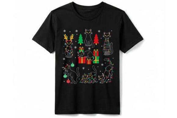 Perfect for Cat Lovers: Funny Cat Christmas Lights T-Shirt Graphics