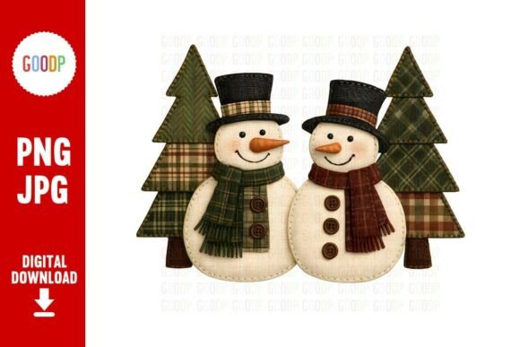 Plaid Snowmen Pines PNG: A Charming Graphic for Winter Designs