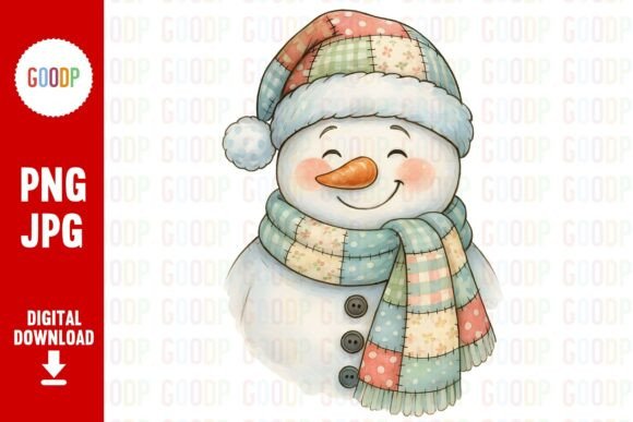 Vintage Patchwork Snowman Png for Handmade Graphics